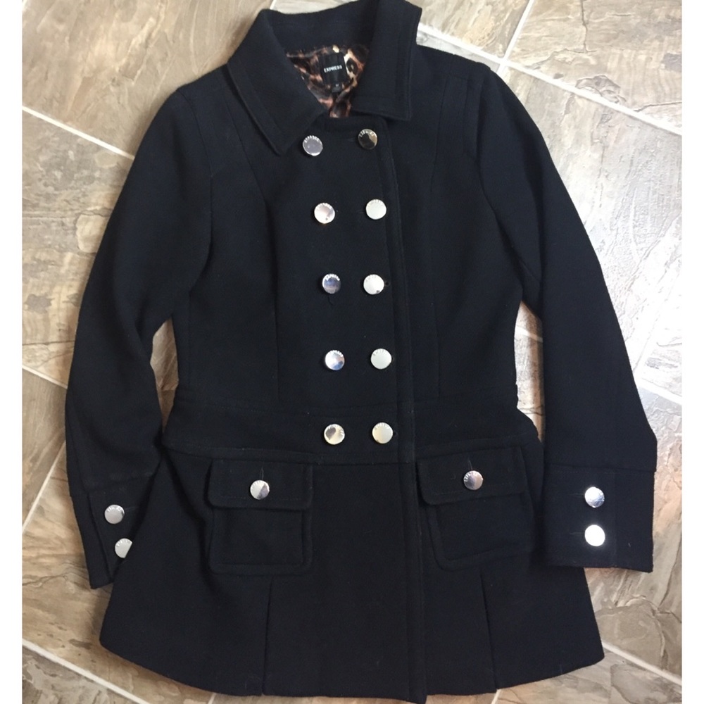 Express wool peacoat with leopard lining